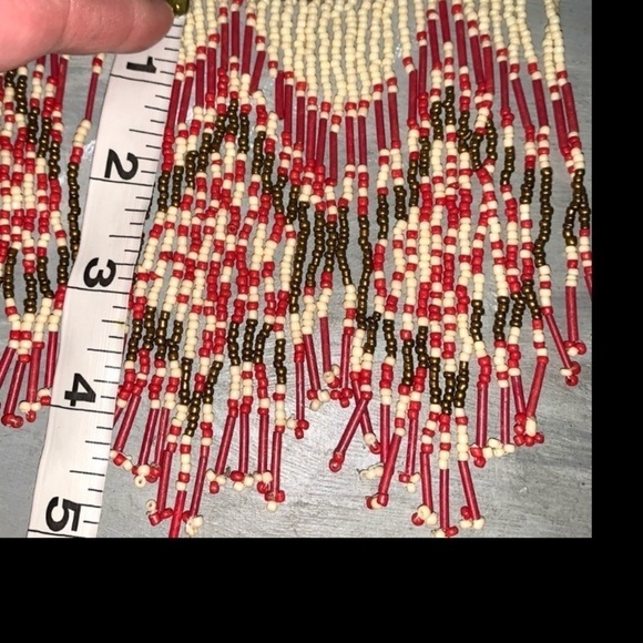 Bohemian beaded waterfall fringe necklace Red, Ivory and gold - Picture 5 of 5